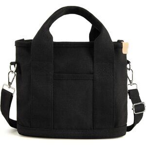 Women's Black Canvas Tote Bag With Multi Pockets Mini Shoulder Bags With Zipper